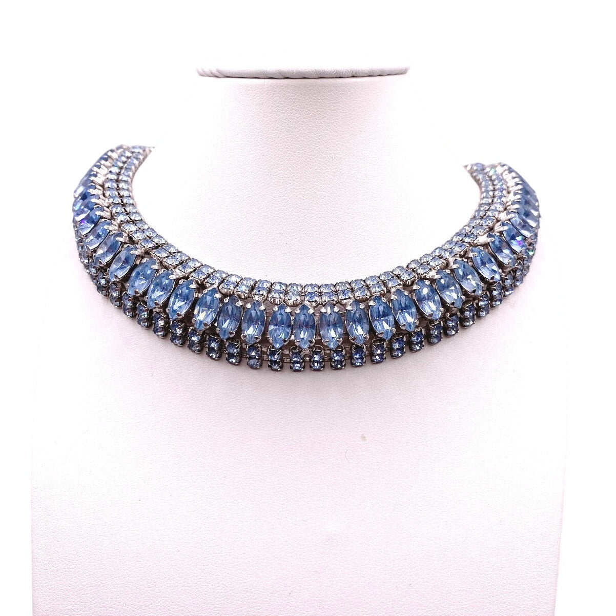 Sapphire Blue Rhinestones And Silver Tone Vintage Necklace and Bracelet Set