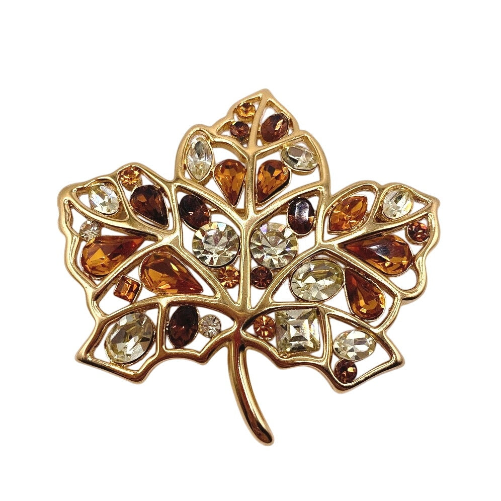 Nolan Miller Vintage Rhinestones Leaf Brooch