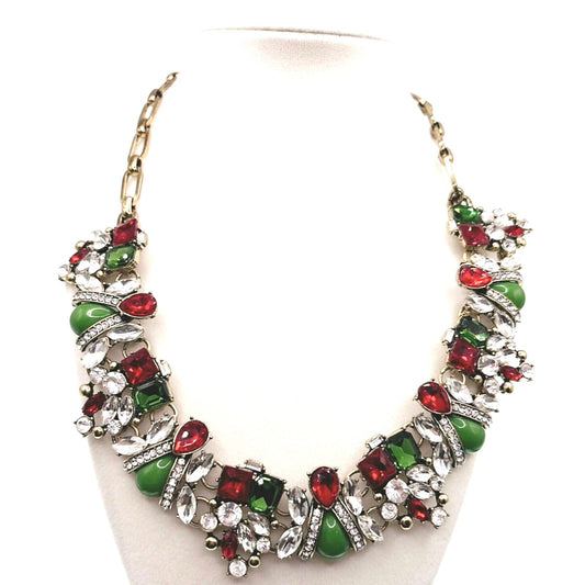 Vintage Christmas Edition  Red and Green Rhinestones Statement Pendant 17”