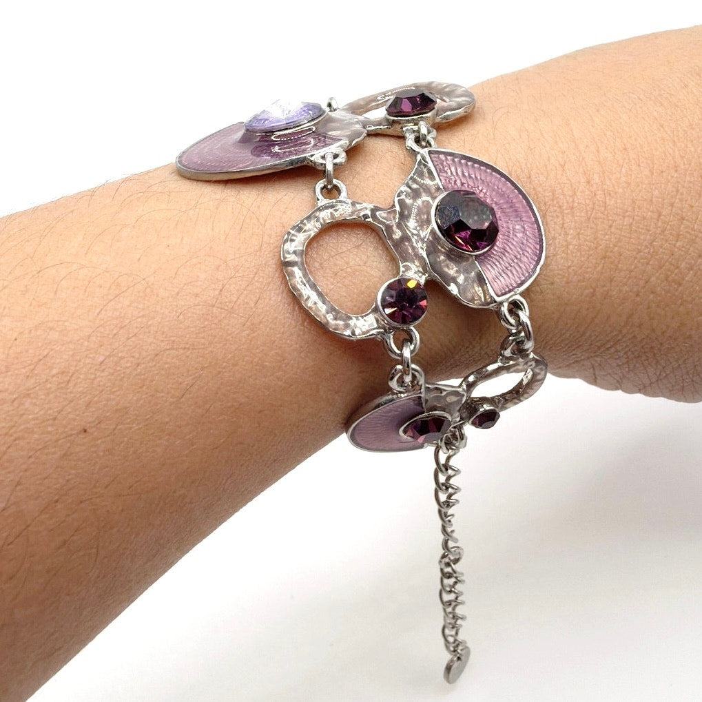 Purple Boho Enamel and Rhinestones Adjustable Bracelet Sizes 5-8.5 inches