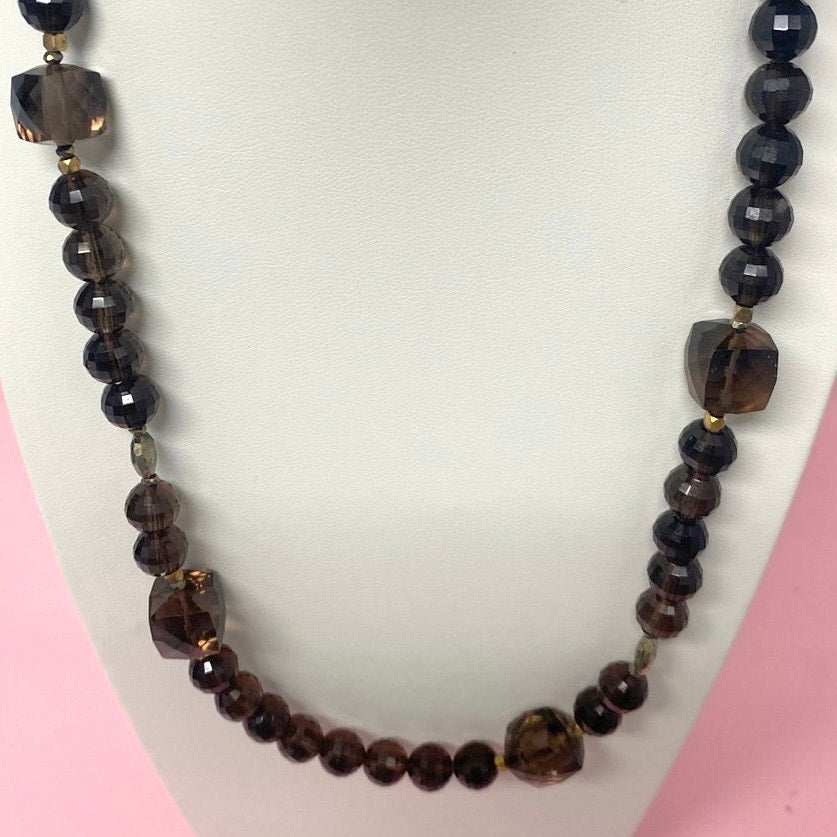 Smoky Quartz Beads Necklace with Sterling Clasp