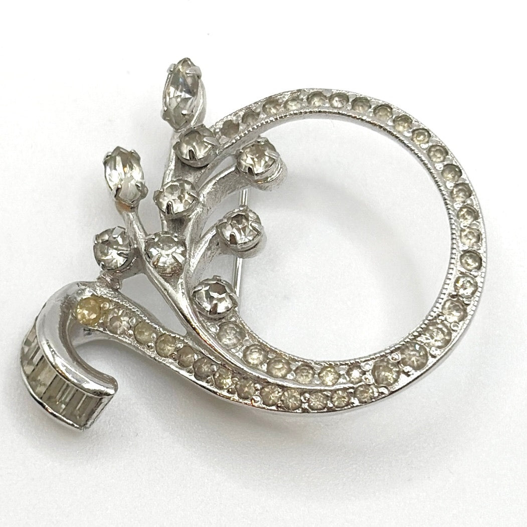 Krements Signed Vintage Brooch Silver Tone and Rhinestones