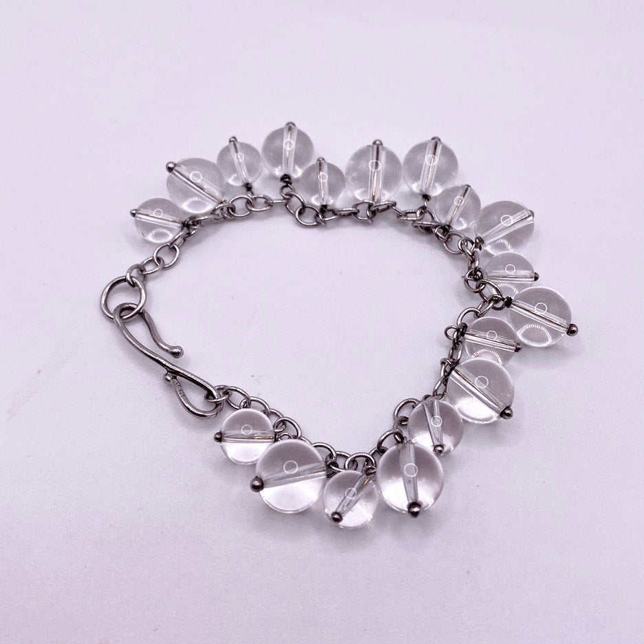 Vintage Sterling Silver and Quartz Crystal Bracelet Charms 7.5”