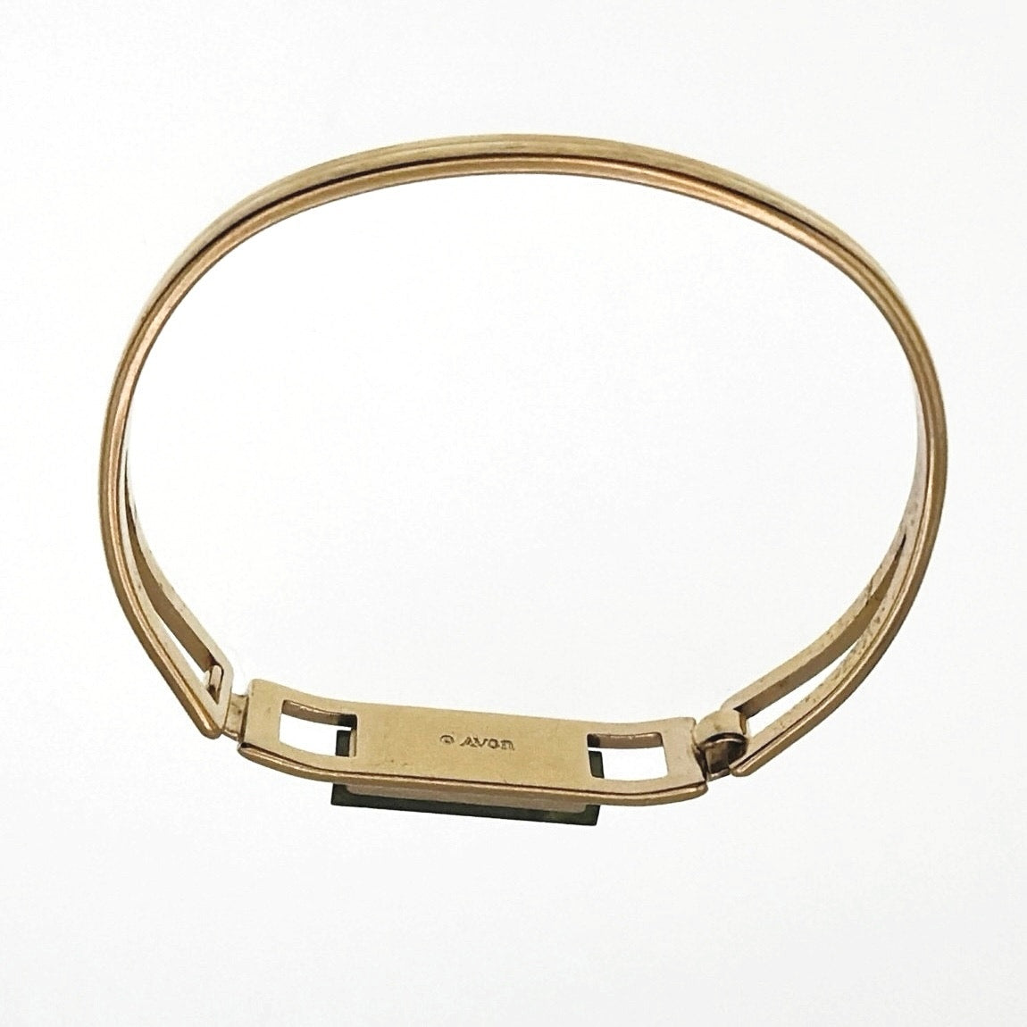 Avon Vintage Gold Tone and Green Resin Bangle Bracelet 5"