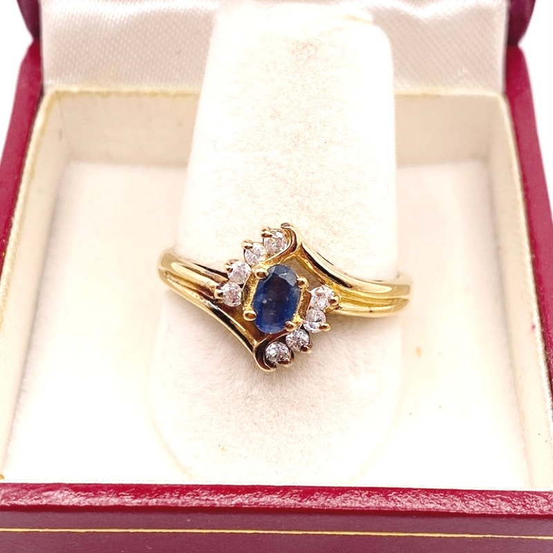 Gold Vermeil Sterling Silver and Blue Sapphire Ring Size 7.5