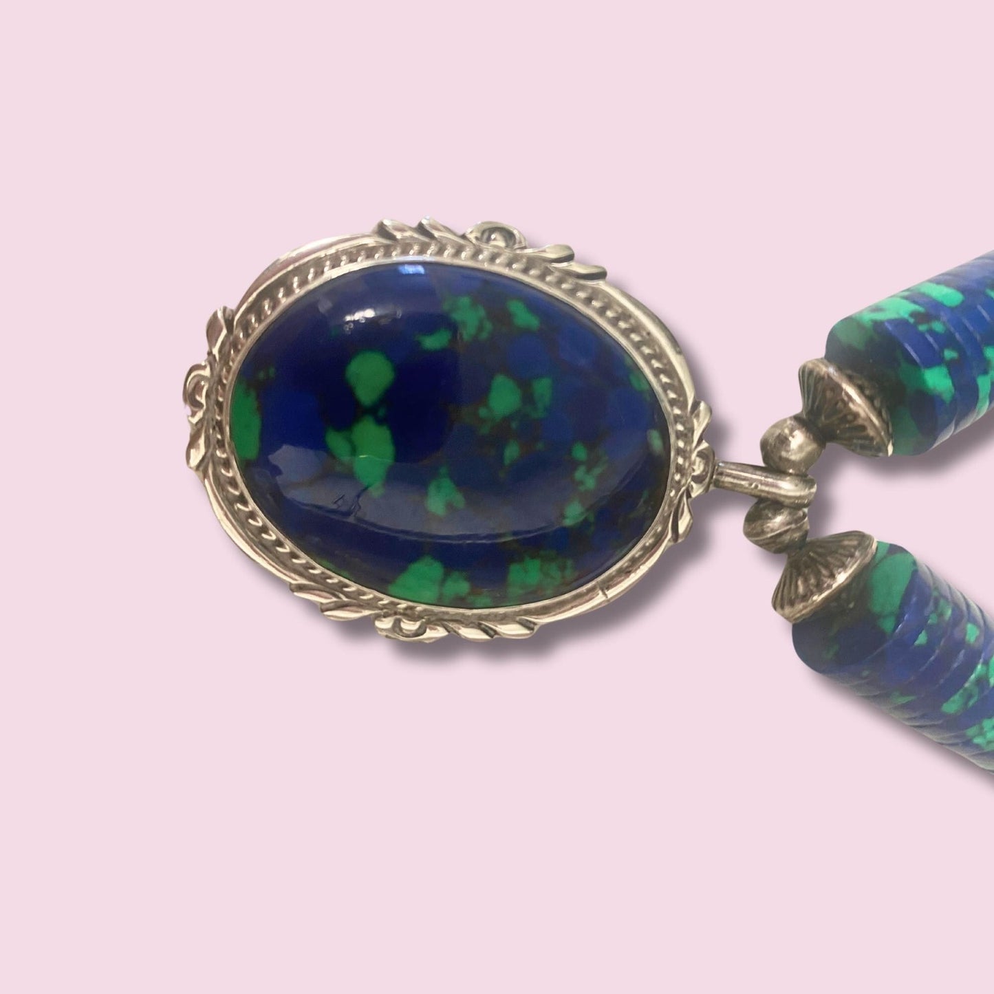 Navajo Billie Eagle Azurite Malachite St Silver Necklace