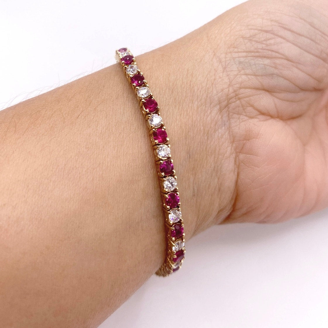 Vintage Gold Vermeil 925 and Rubies Tennis Bracelets Size 7