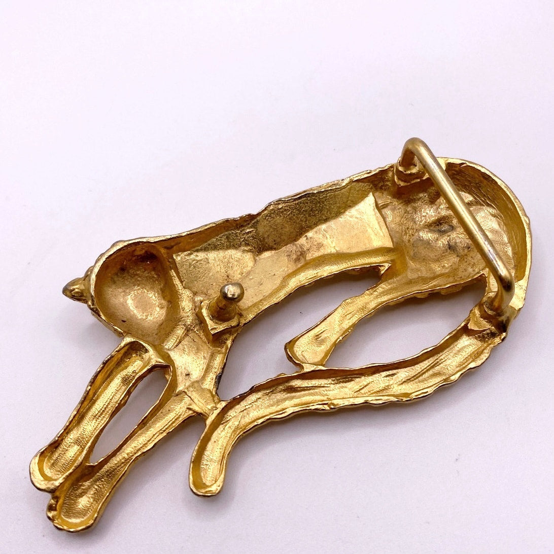 Gold Tone Leopard Vintage Belt Buckle 4”
