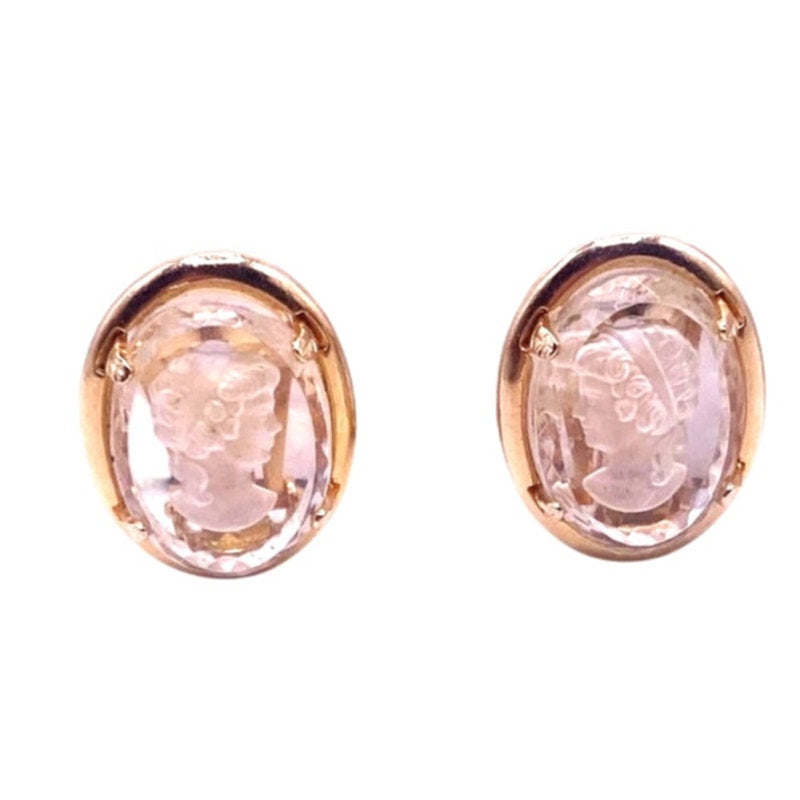 Warner Vintage Clip On Earrings Glass Intaglio Reverse Cameo