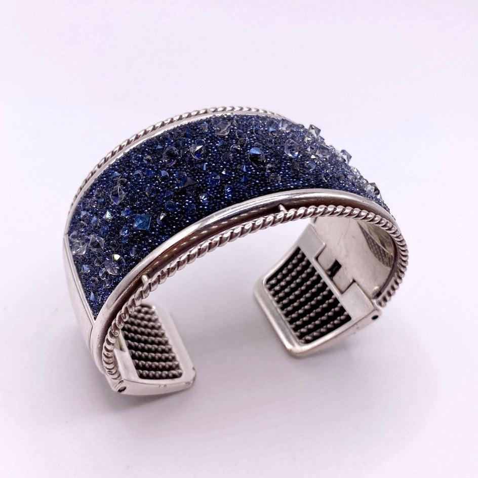 Brighton Silver Plated and Blue Crystals Cuff Bracelet Size 7