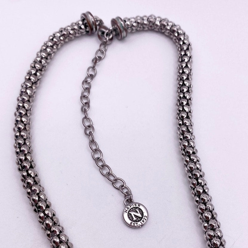 Napier Signed Vintage Necklace 22” Long Black Lucite Pendant