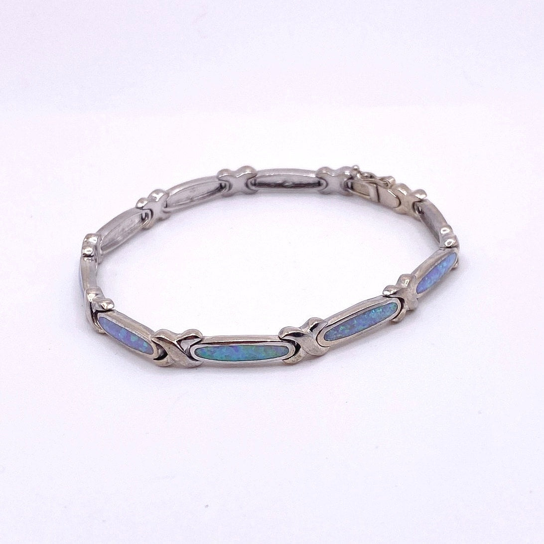 Sterling Silver and Opal Tennis Bracelet Size 7