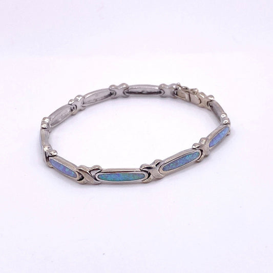 Sterling Silver and Opal Tennis Bracelet Size 7