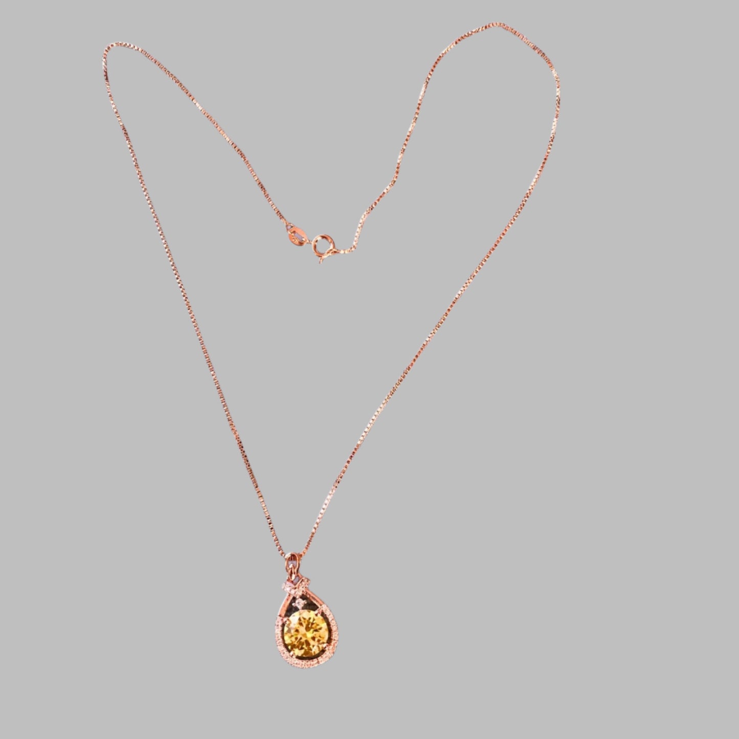 St Silver 18k Rose GP Necklace Yellow Zirconia