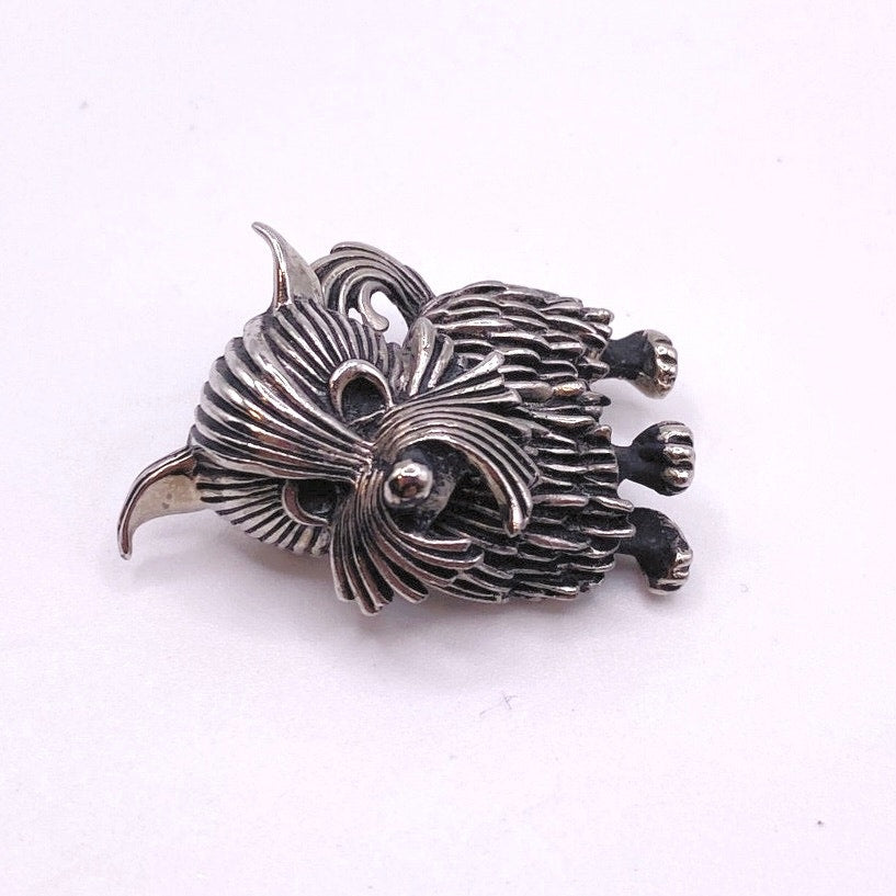 Vintage Yorkie Terrier Dog Pin Brooch Silver Tone 1” Long