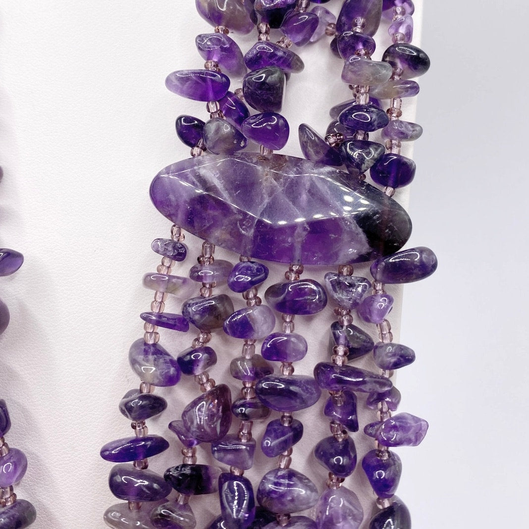 Vintage Multi Strand Amethyst Crystal Stone Necklace  18"