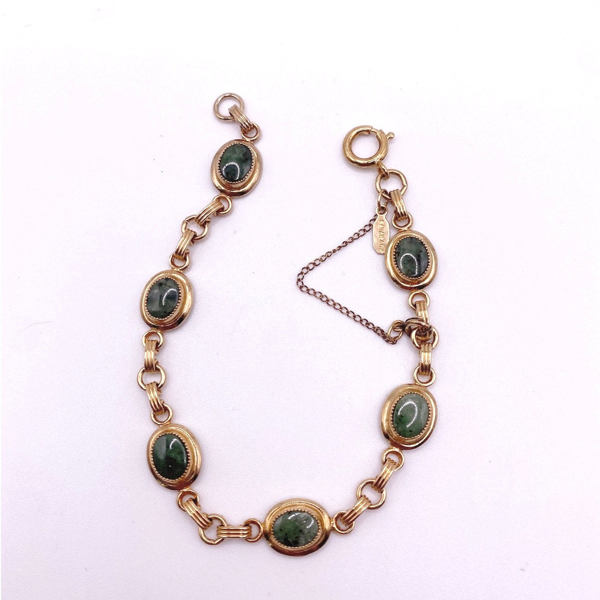 Sarah Coventry Signed 12K GF Bracelet Link with Jade Stones Size 7”