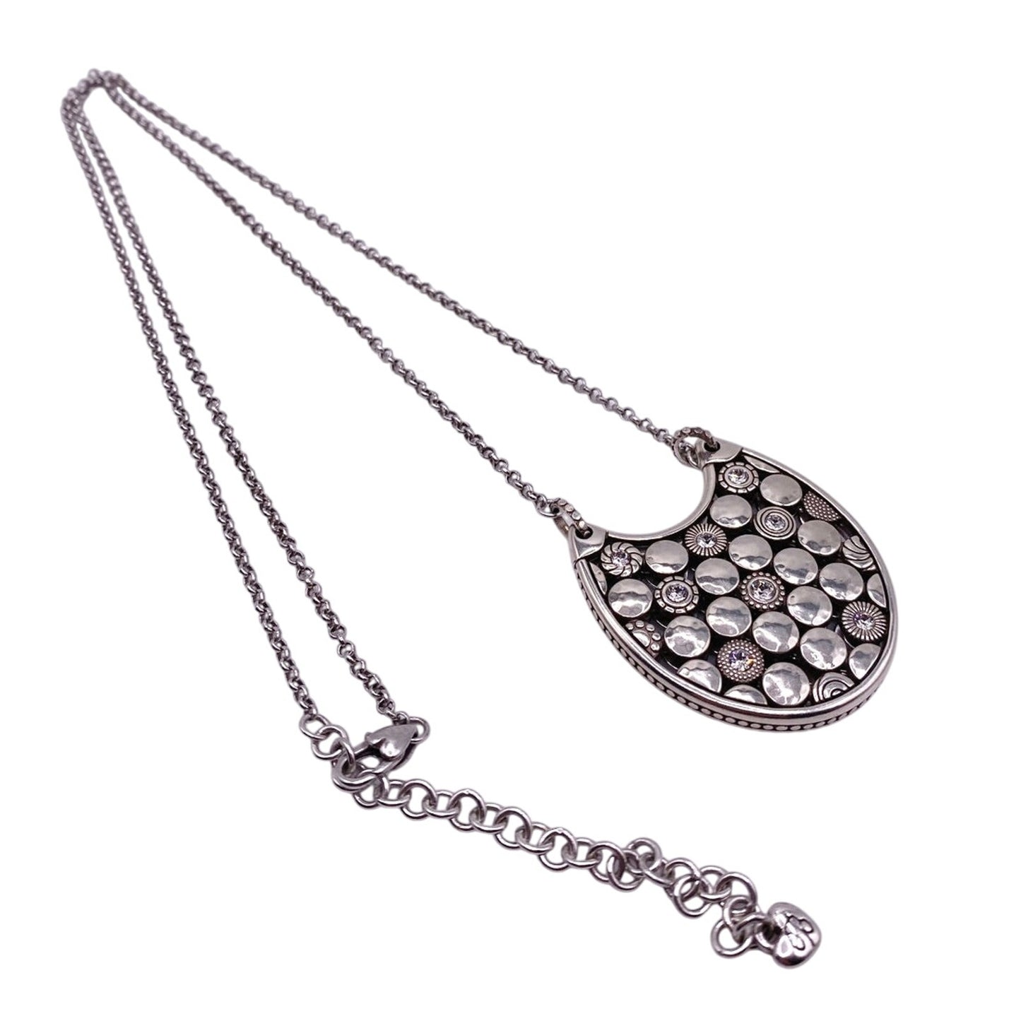 Brighton LUNA Reversible Crystal Long Silver Statement Necklace 28”