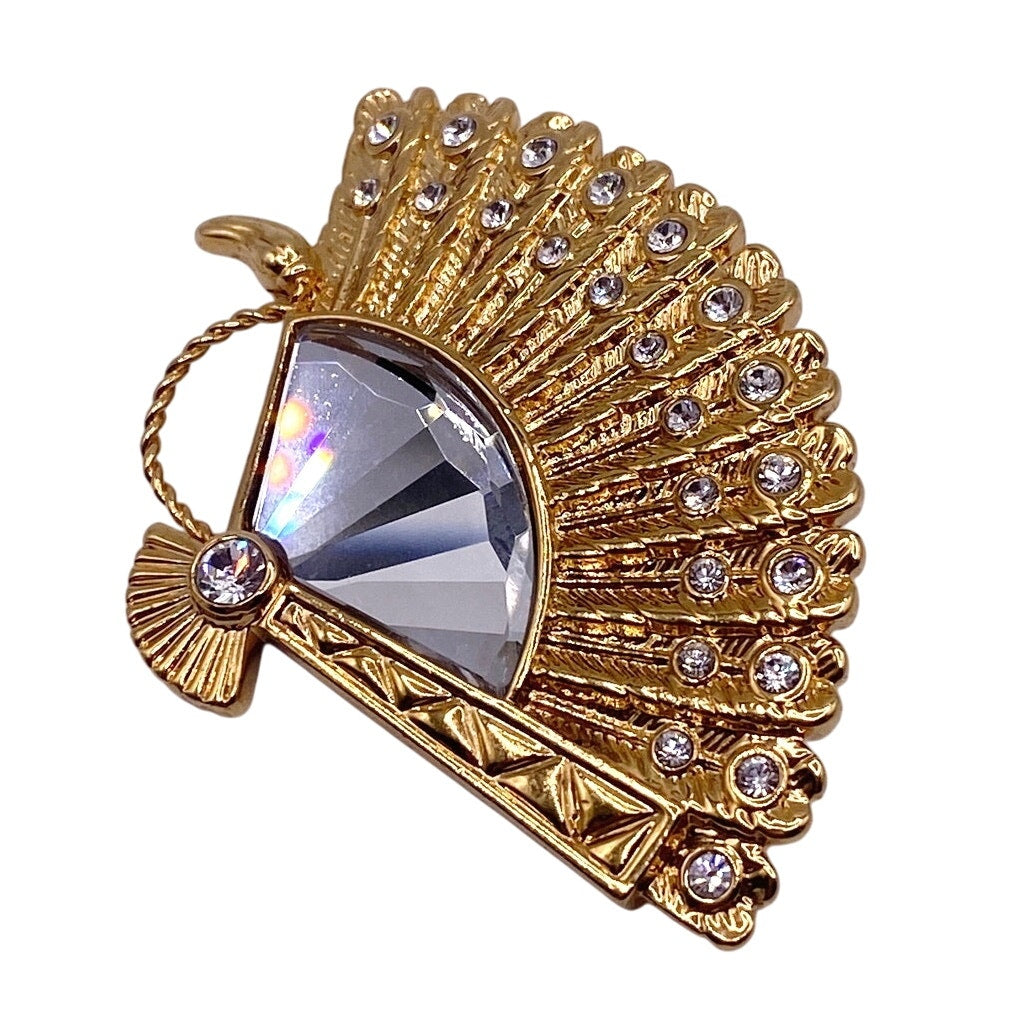 Swarovski Signed Vintage Brooch Fan With Crystals