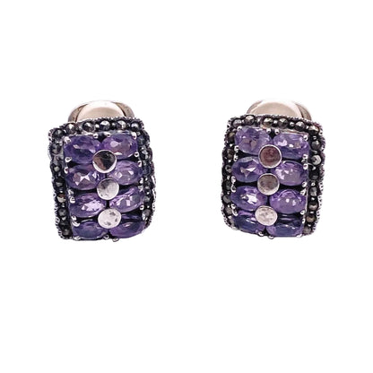 Sterling Silver And Amethyst Gems Vintage Clip On Earrings