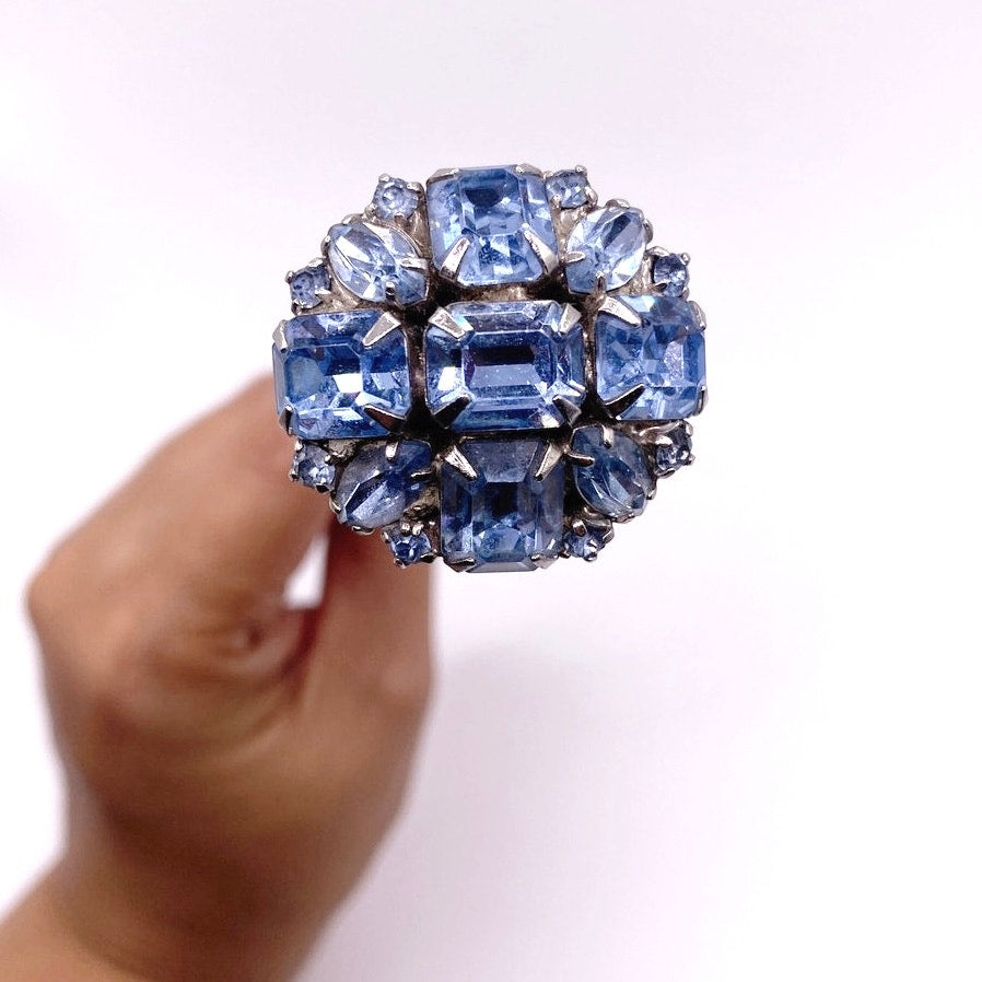 Antique Sapphire Blue Czech Glass Rhinestones Hat Pin 1900s-1910s Edwardian Era