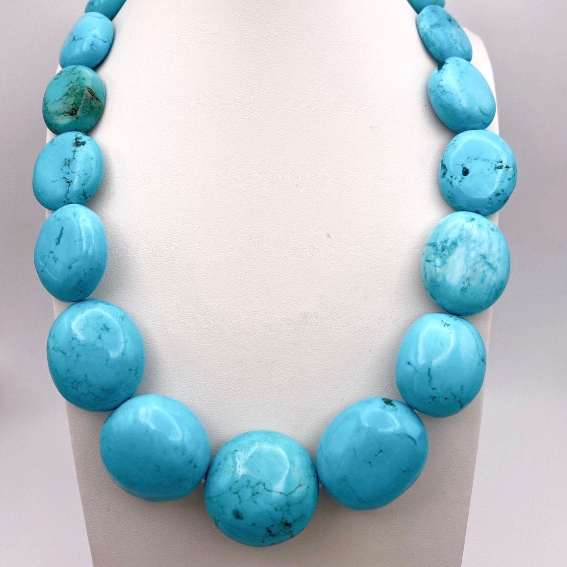 Sleeping Beauty Turquoise Chunky Necklace 16”  Sterling Silver Closure