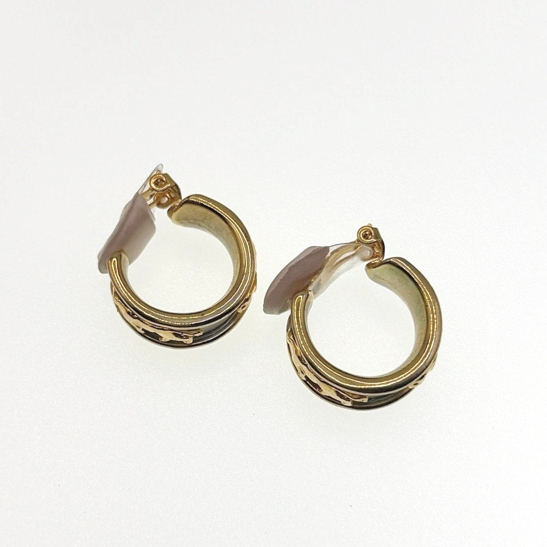 Two Tone Clip on Earrings Half Hoop With Lioness Decor