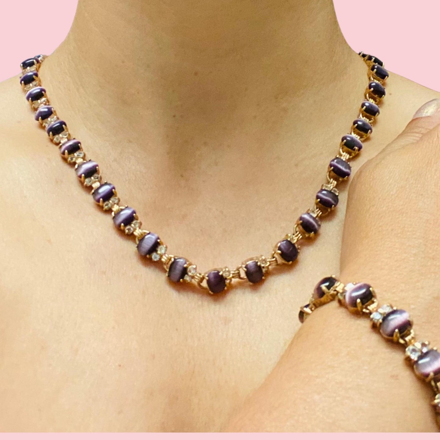 10k GP Tennis Purple Tiger Eye Necklace and Bracelet Set