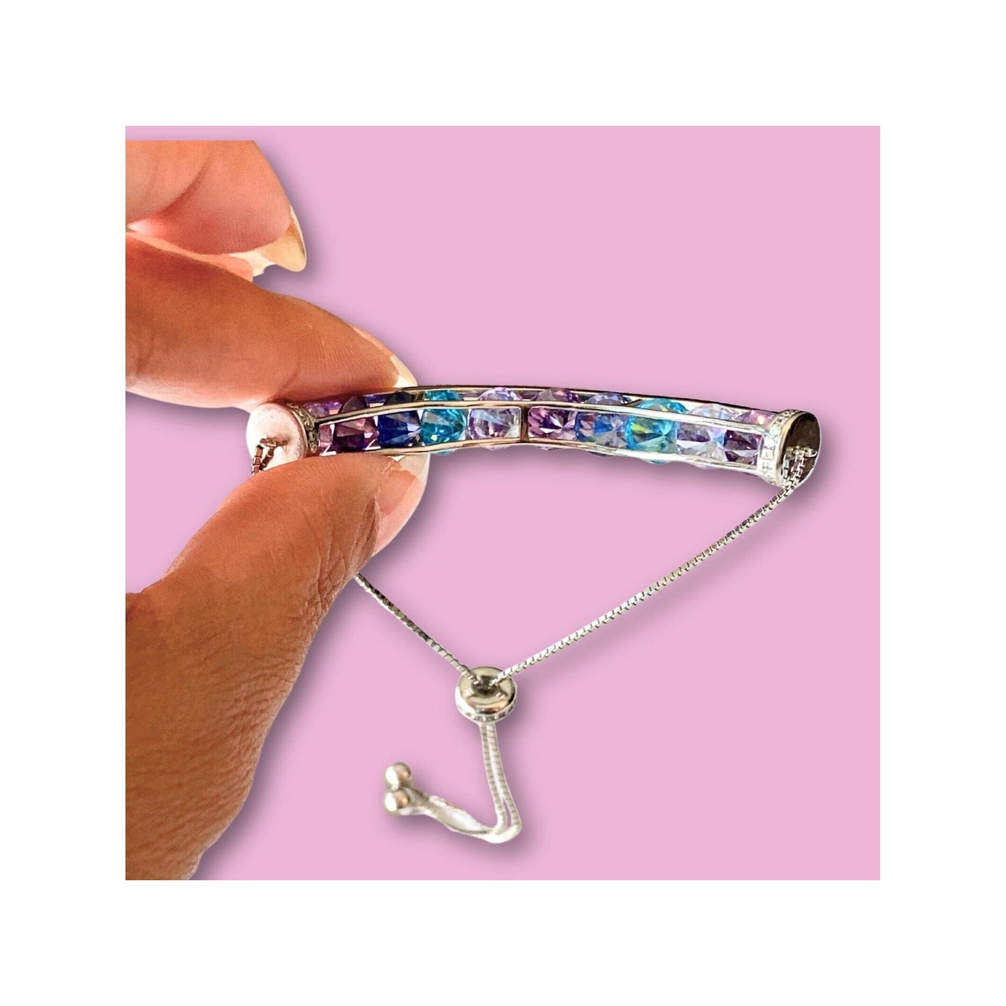 CZ And Sterling Silver Adjustable Bracelet