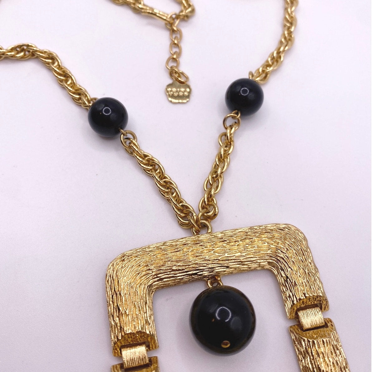 Trina Turk Gold Tone and Black Lucite Vintage Long Necklace 26”