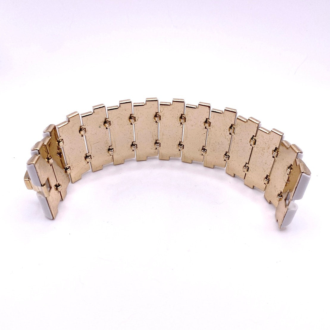 Crown Trifari White Resin Bar Panel Bracelet