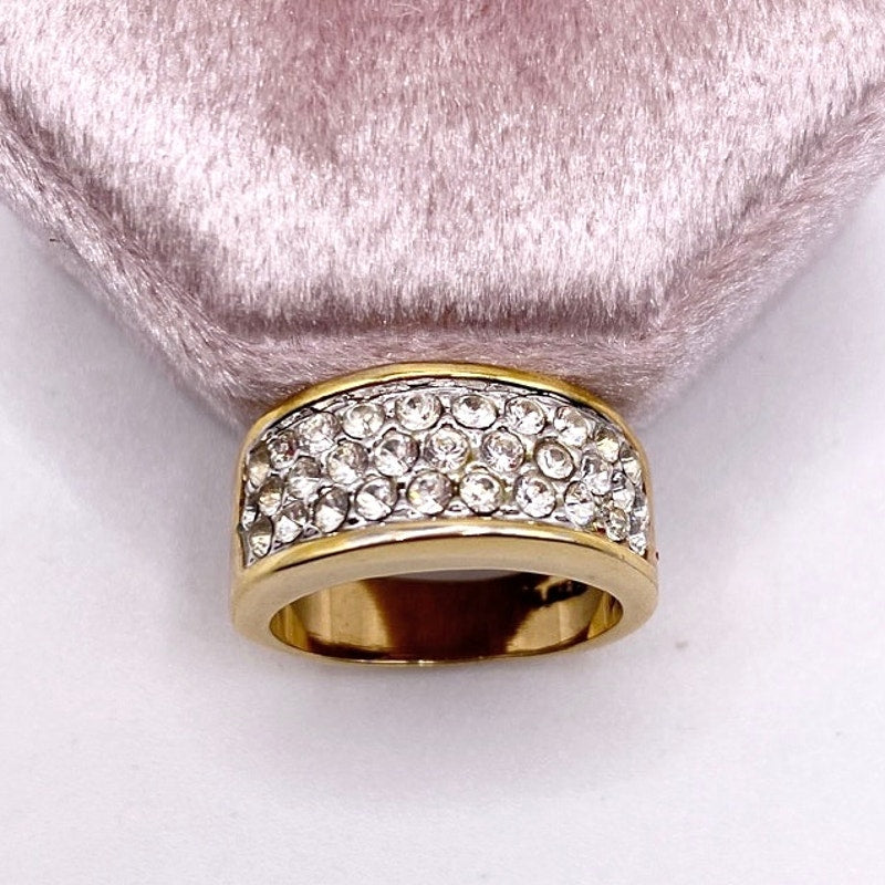 Vintage Ring Band With Rhinestones Gold Electroplated 7.5