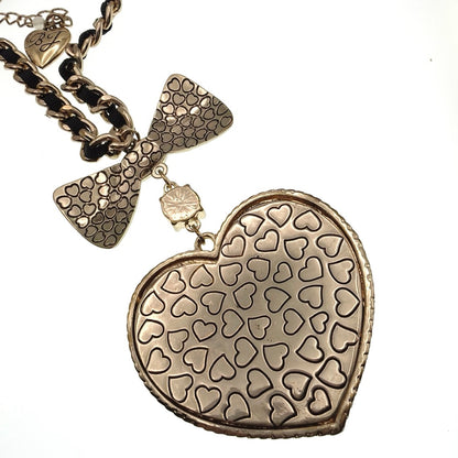 Betsey Johnson Vintage Heart and Bow Long Necklace 32”