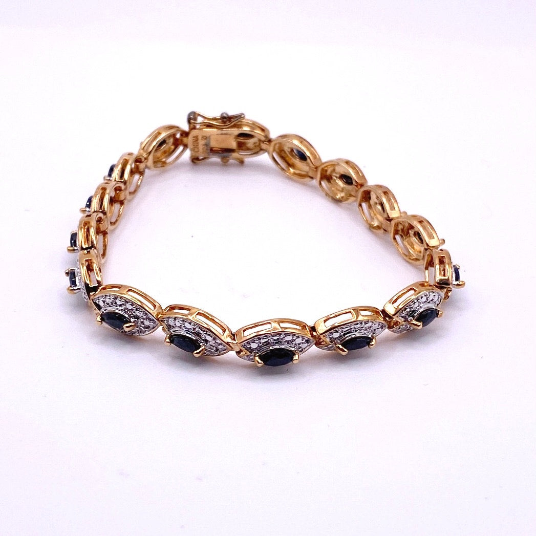 Ross Simmons Gold Plated Sterling Silver Bracelet and Ring Set with Blue Sapphires 7”