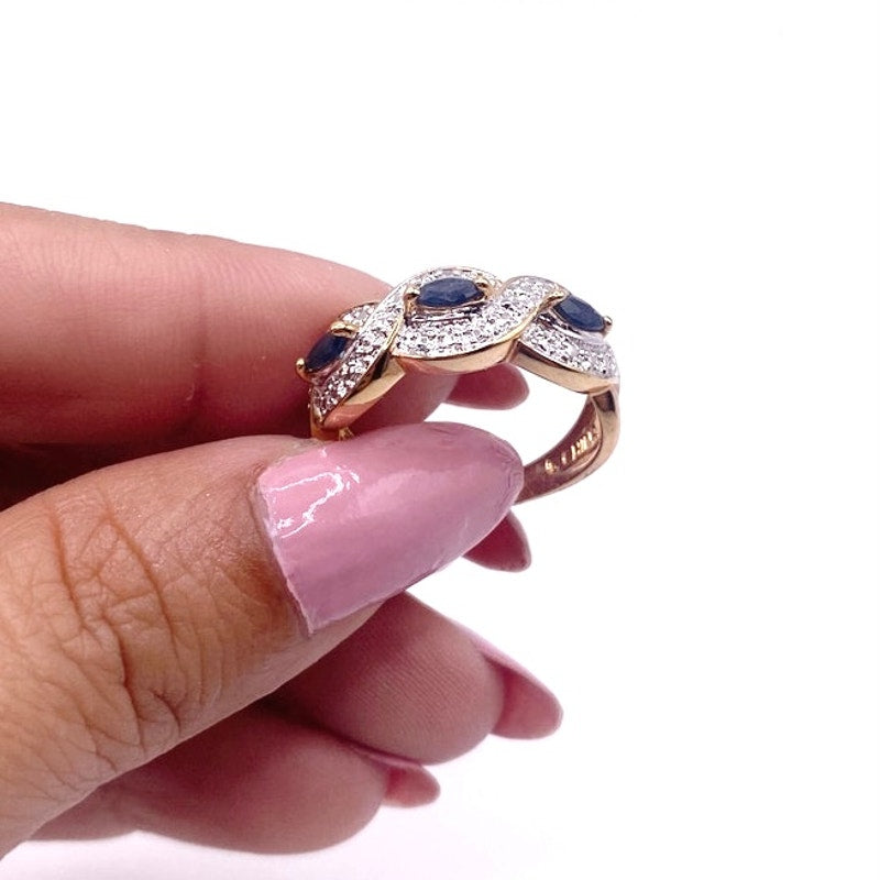 Ross Simmons Gold Plated Sterling Silver Bracelet and Ring Set with Blue Sapphires 7”