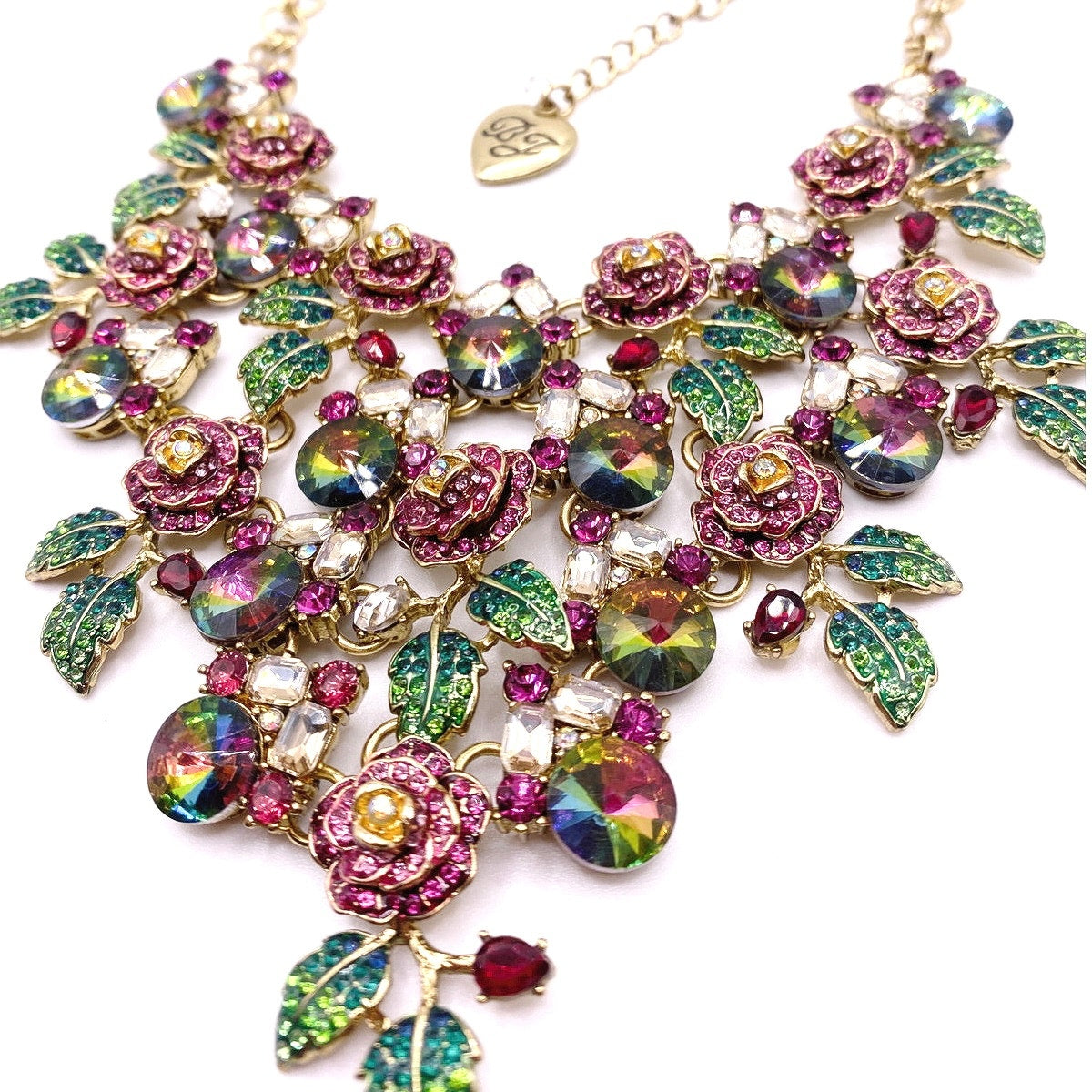 Betsey Johnson Signed Watermelon Tones Floral Statement Necklace