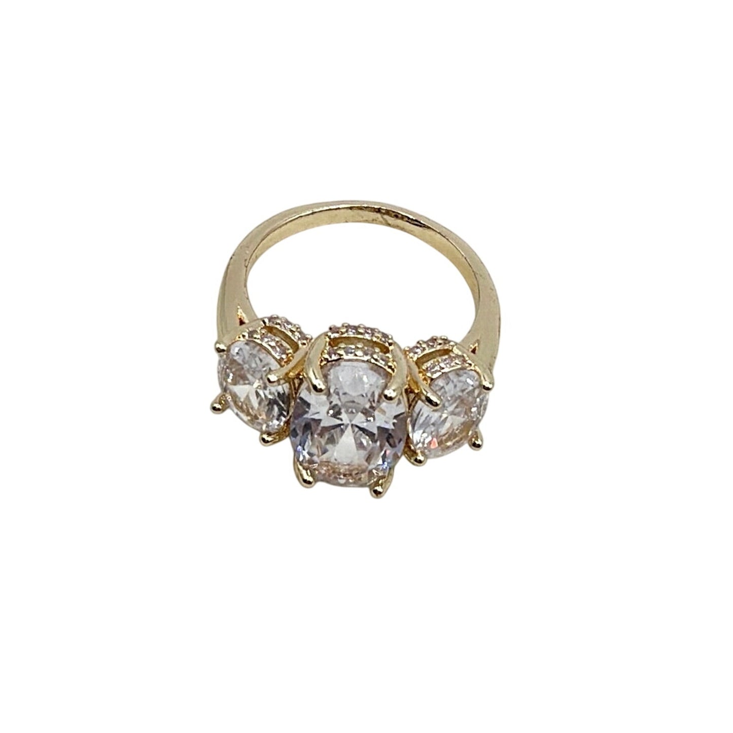 Gold Plated Eternity Ring with Three CZ Stones Size 6.5