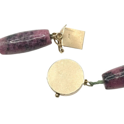 14k Gold Box Closure Vintage Rhodonite Barrel Stones Necklace and Bracelet Set