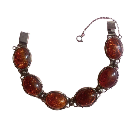 Vintage Amber Stones Sterling Silver Bracelet
