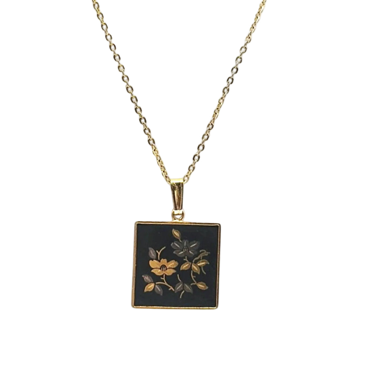 Amita Japanese Vintage Damascene Pendant Necklace 16”