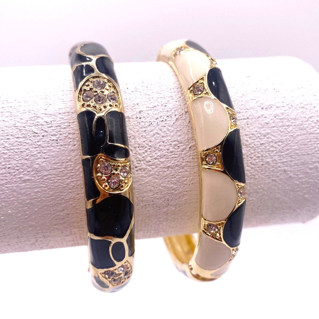 Two JTF Bangle Bracelets Black and White Enamel