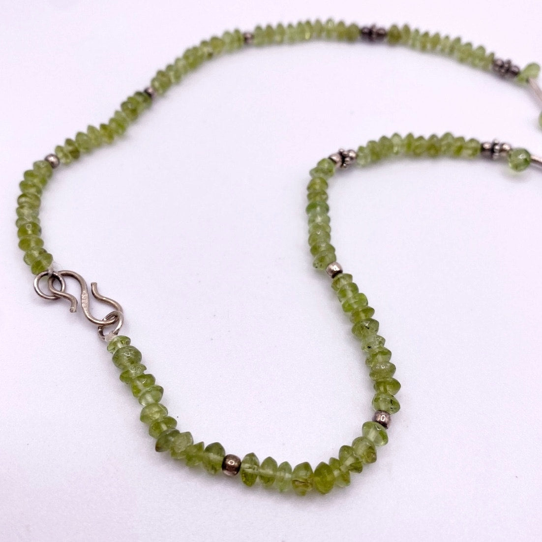 Vintage Sterling Silver and Peridot Beads Necklace 16”