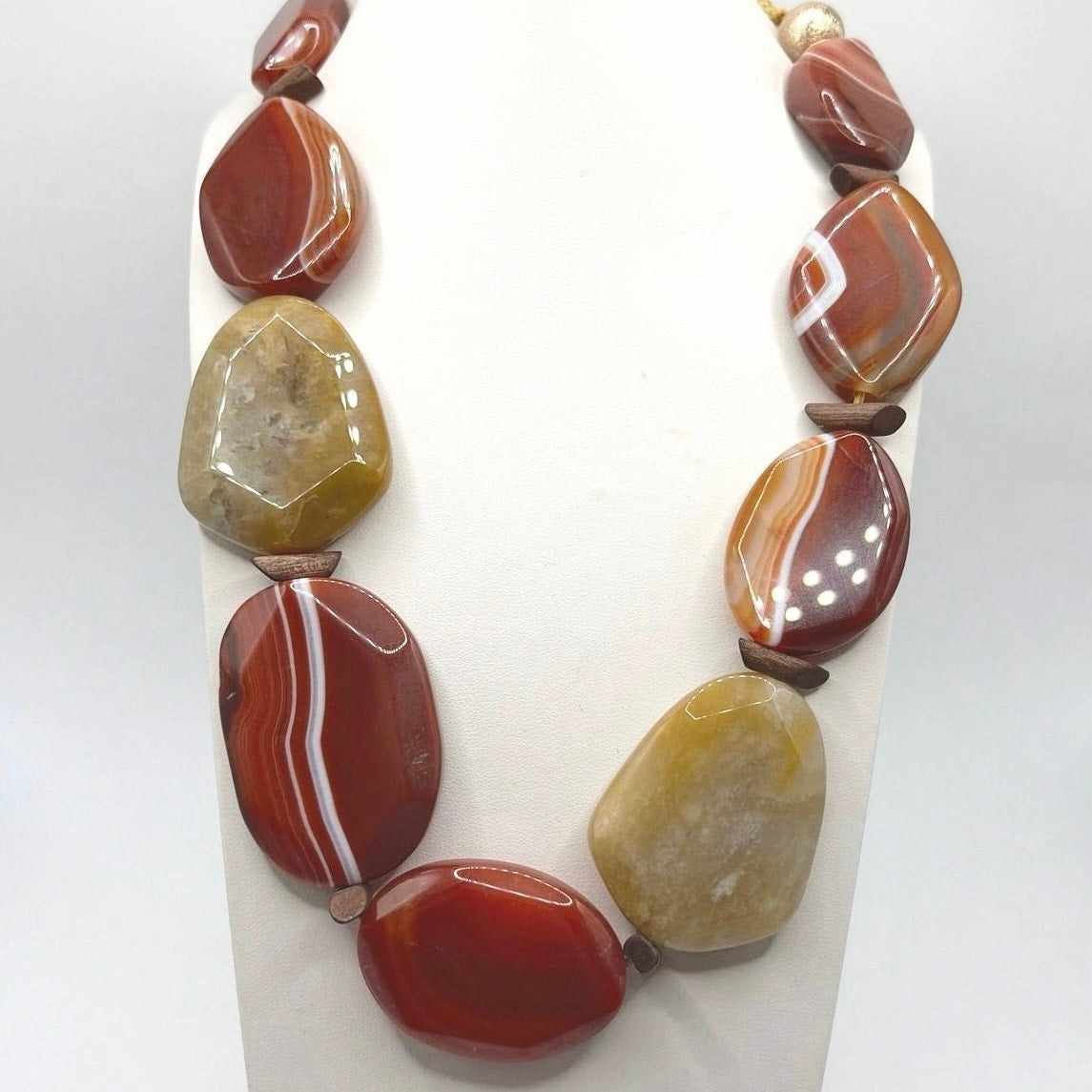 Vintage Chunky Red Agate Gemstone Necklace Adjustable 22”