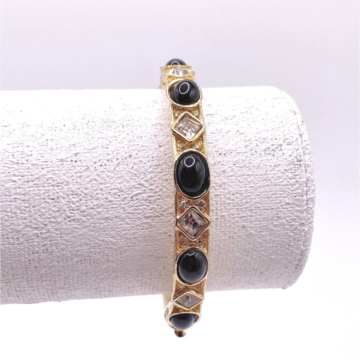 Vintage Donald Stannard Black And White Rhinestones Bangle Bracelet 7”