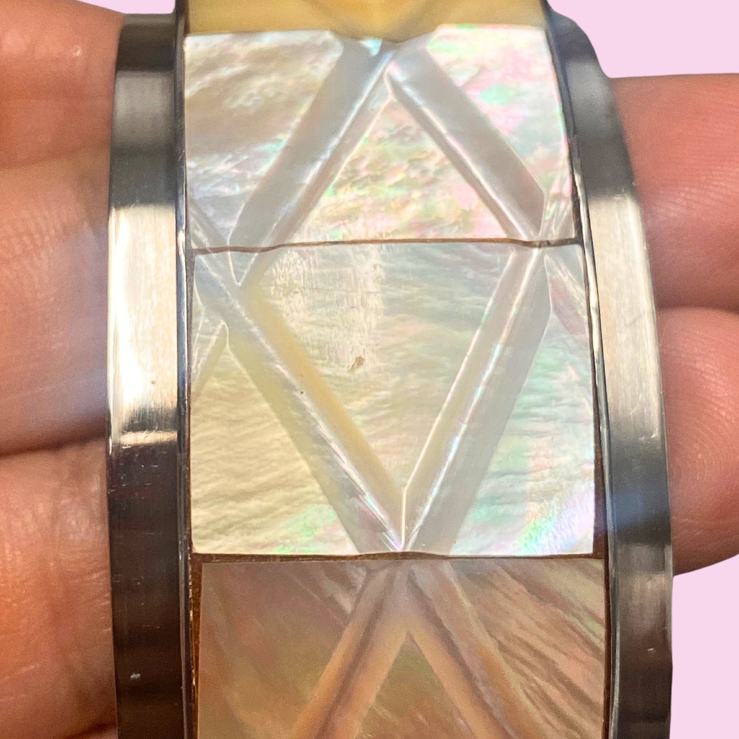 Vtg Mother of Pearl Carved Cuff Bracelet