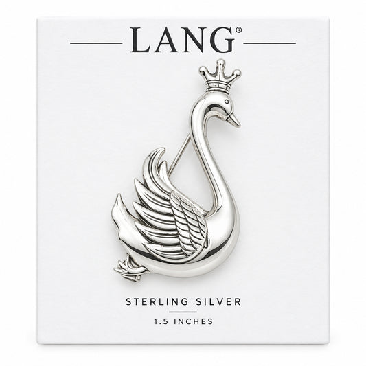 Sterling Silver Swan Brooch with Signed By Lang, One Point Five Inch, Good Collectible Condition