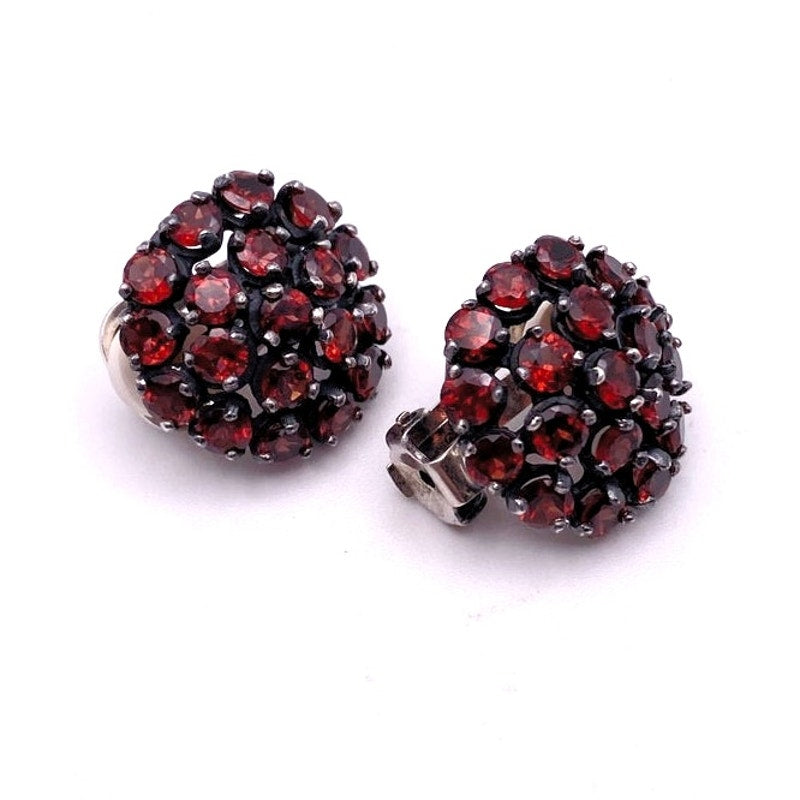 Sterling Silver and Garnets Vintage Clip On Earrings