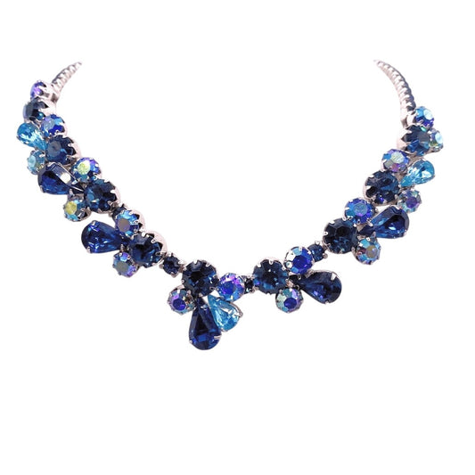 Weiss Stunning Vintage AB Royal Blue Rhinestones Necklace 16”