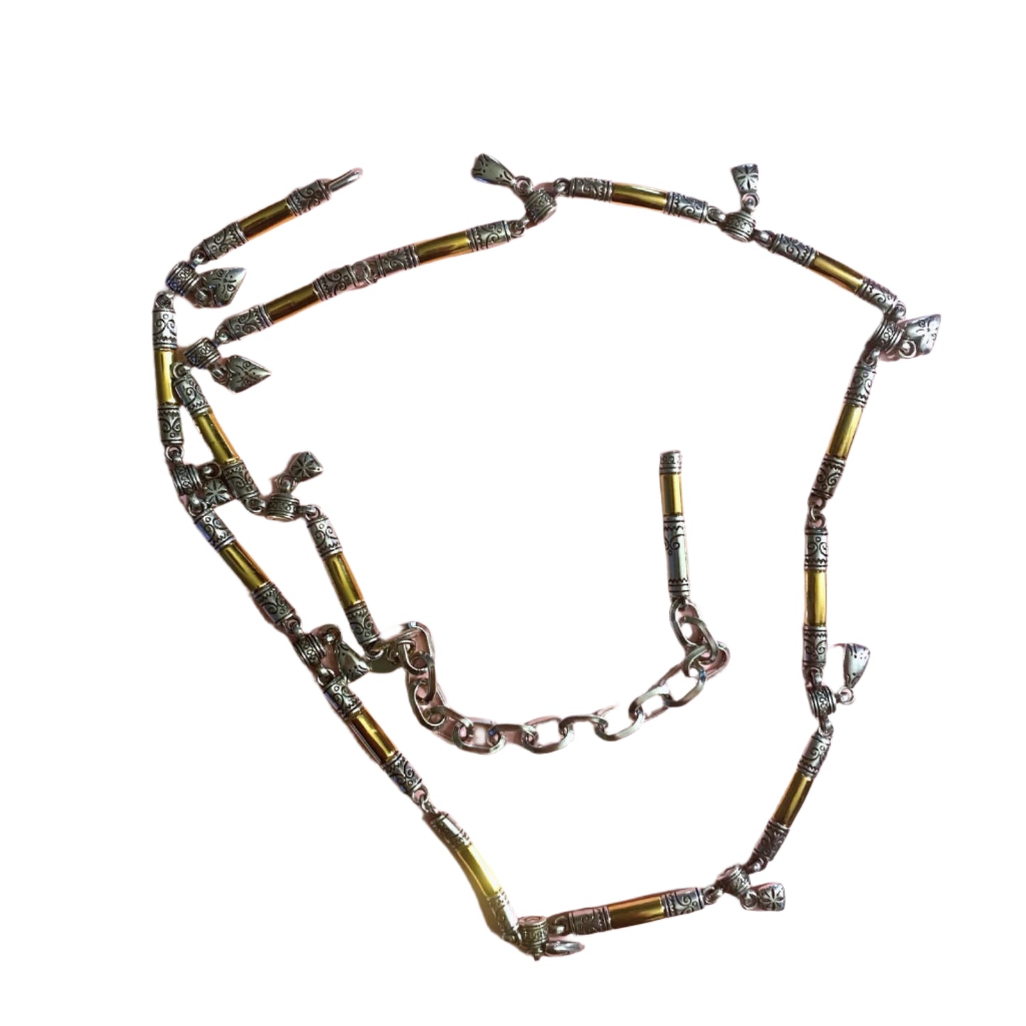 Vintage Golden and Silver tone Hearts Charm Chain Belt 35”