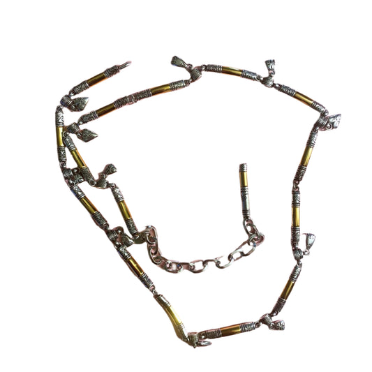 Vintage Golden and Silver tone Hearts Charm Chain Belt 35”